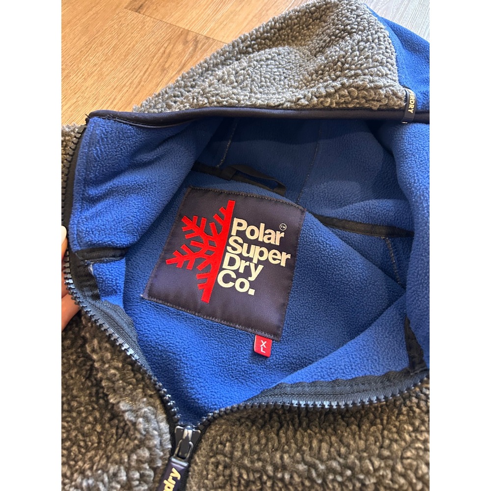 Superdry Polar Sherpa Fleece Hoodie Mens XL Grey Blue Full Zip Jacket Mountain - Picture 4 of 7
